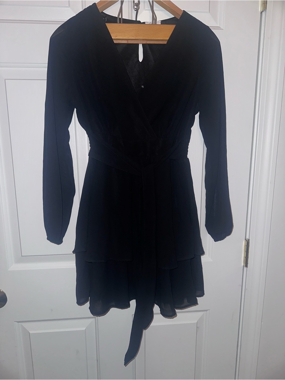 Japna Black Long-Sleeve Wrap Mini Dress